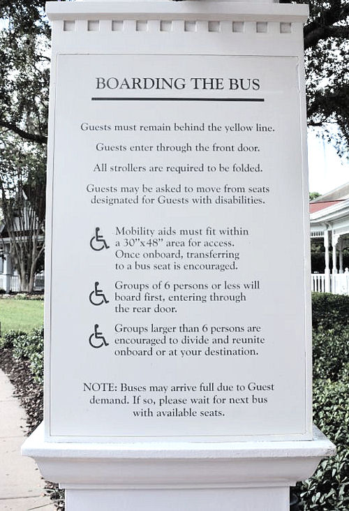 Informational sign. Boarding the Disney Bus