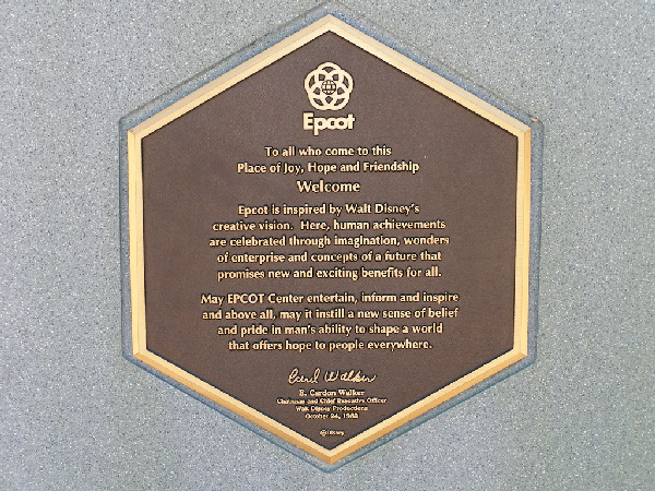 Epcot Dedication Plaque from October 24, 1982.