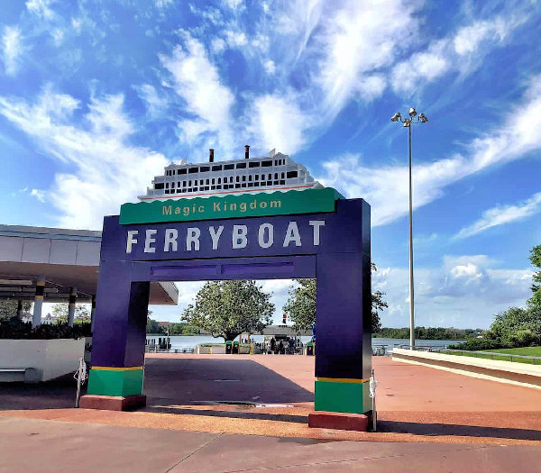 Ferryboat Entrance Sign at the Ticket And Transportation Center for guests going to the Magic Kingdom