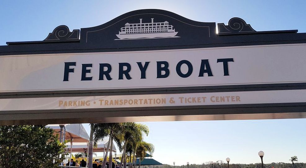 Ferryboat sign at the Magic Kingdom for guests going back to the parking lots and the Transportation & Ticket Center. 