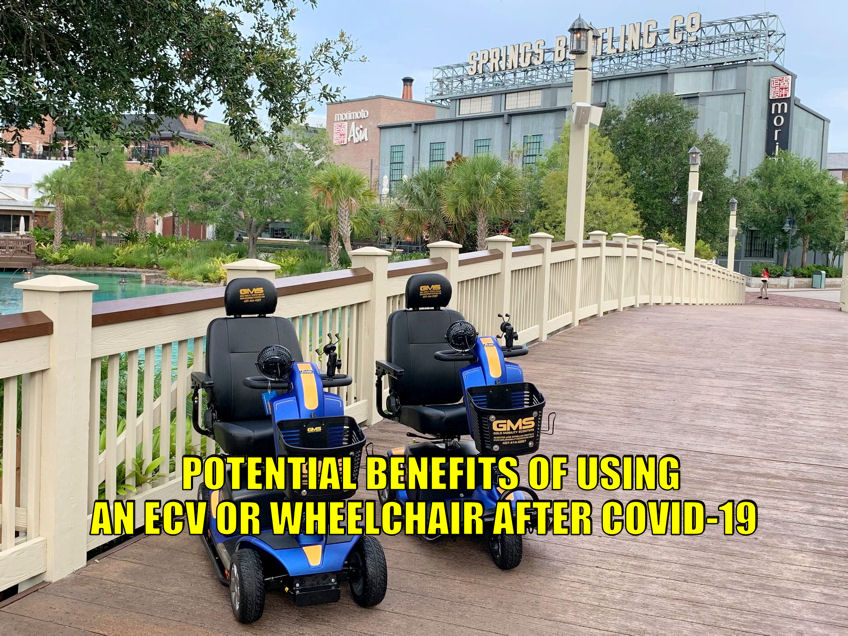 Image of two mobility scooters talking about potential benefits of an ECV or wheelchair after COVID-19