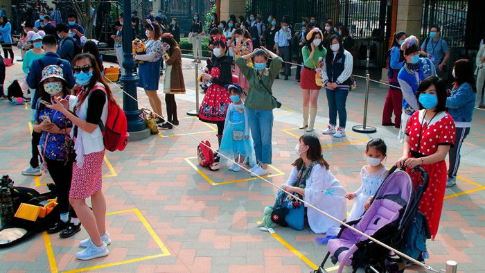 Image of Shanghai Disneyland Social Distancing. Potential benefits of Using an ECV or wheelchair after COVID-19