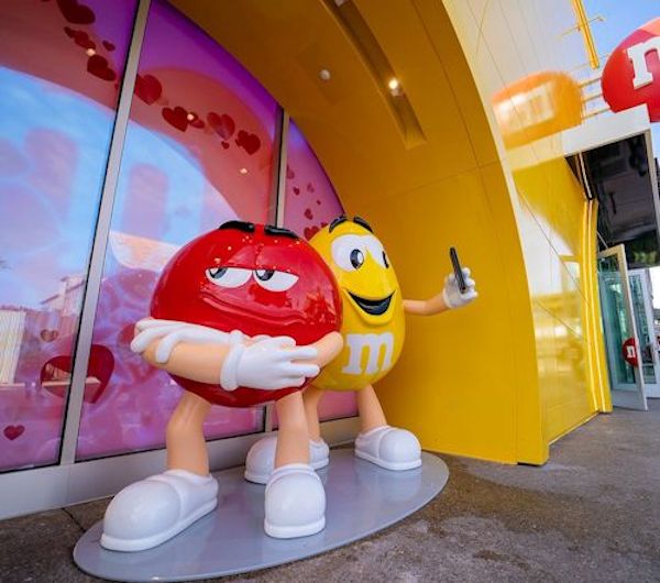 Image showing the Red & Yellow M&M's outside of Disney Springs Store taken while on the scavenger hunt.