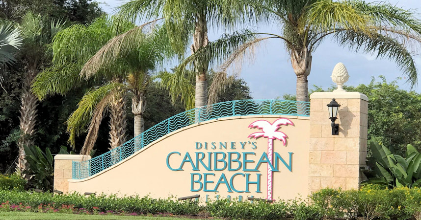 This is a picture of the entrance wall and sign to Disney's Caribbean Beach Resort