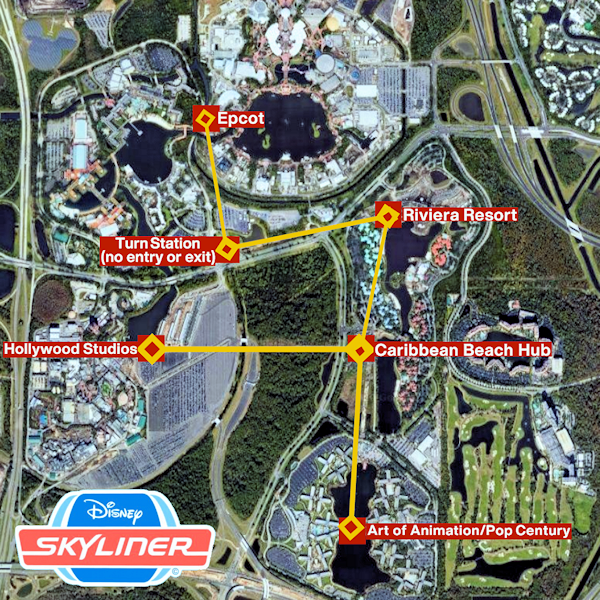 Map of the Disney World Skyliner System