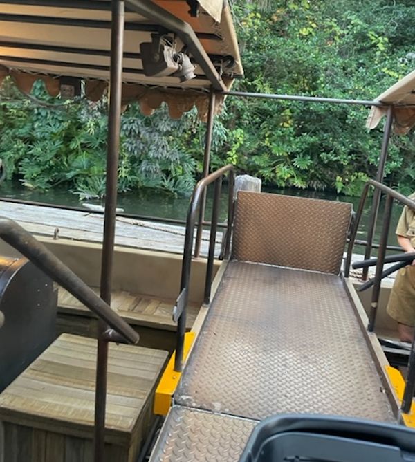 Close-up of the wheelchair/ECV ramp on the Jungle Cruise boat