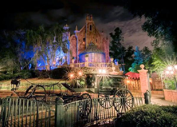Image of Disney's Haunted Mansion Lit Up At Night